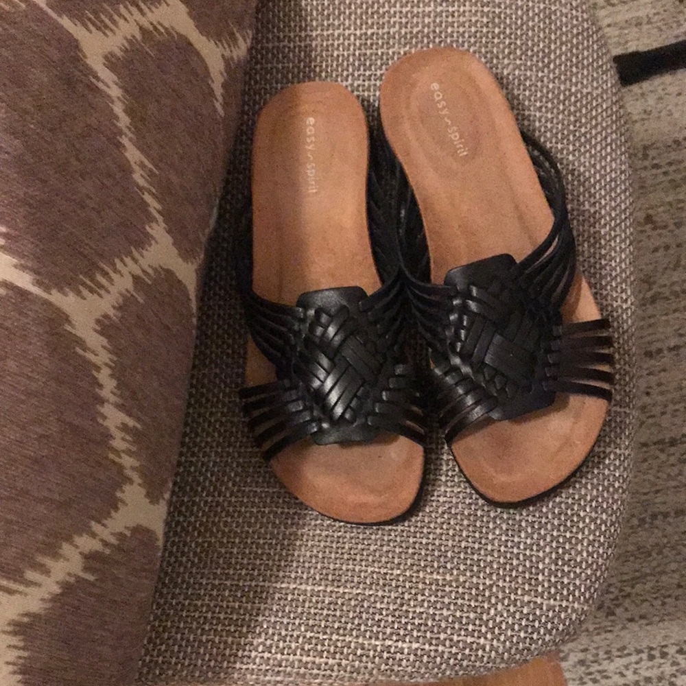 Easy Spirit Black Woven Slide Sandals - Women's Slip-On Comfort Size 7